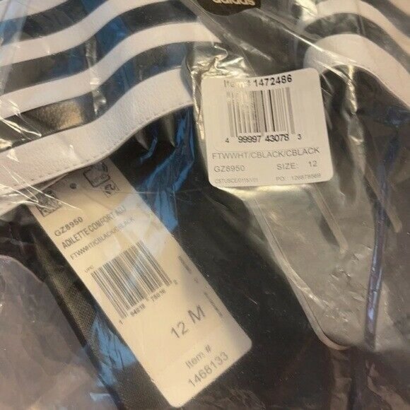 Adidas Adilette Unisex Slide Sandal White/Black Size Men 13 / Women 14 - Picture 6 of 7